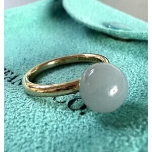Tiffany & Co. 18k Gold Purple Gray Moonstone 8mm Bead Ball Hardwear Ring Sz 4